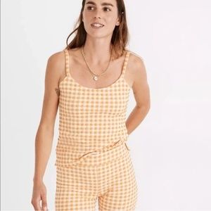 NWOT MADEWELL Gingham Jacquard Tank Top And Shorts Orange White Size XS/ S